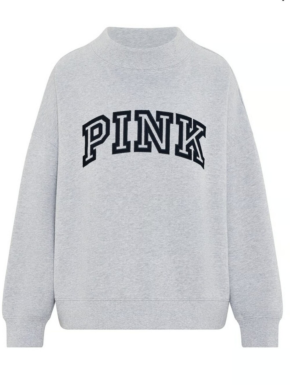 VS Pink Campus Fleece Oversized Mock-Neck Sweatshirt Sz LARGE NWT